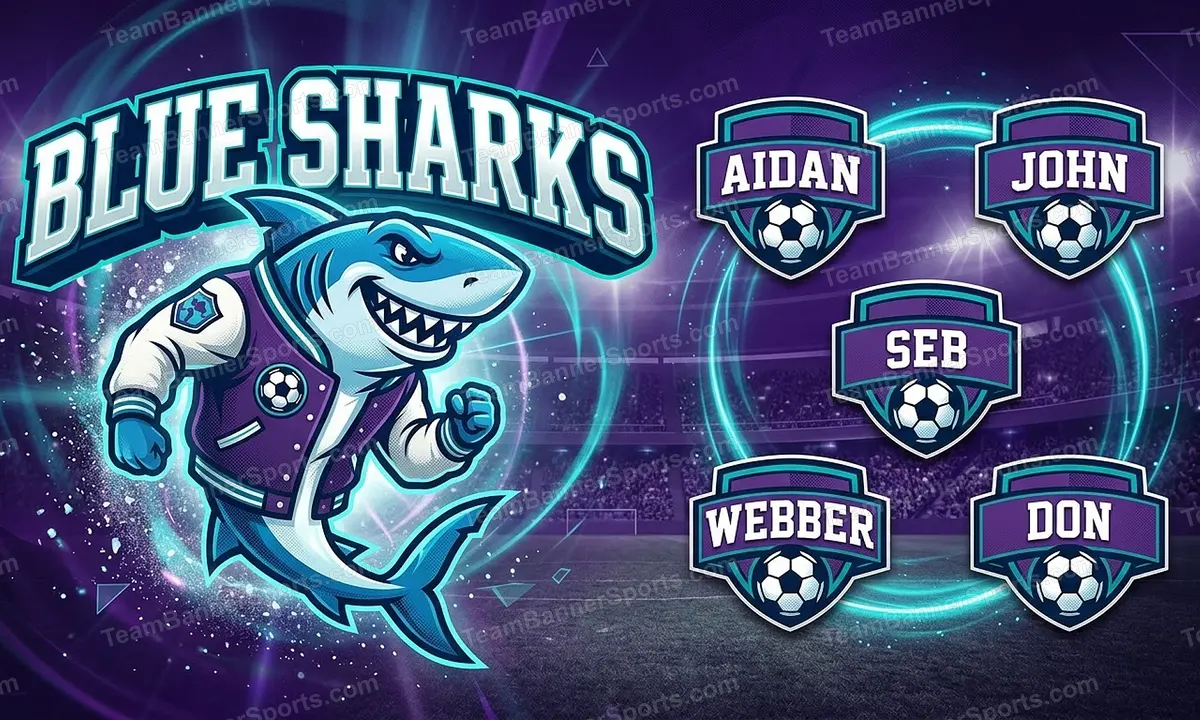 Blue Sharks soccer team banner created with AI