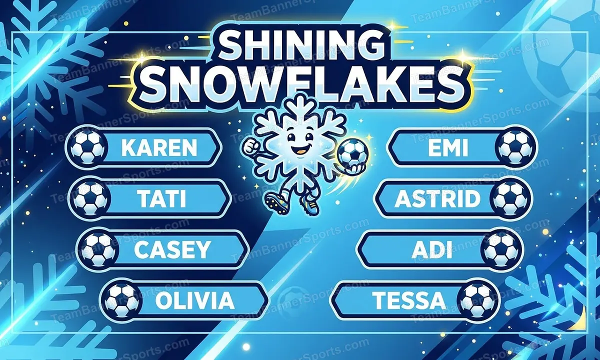 Shining snowflakes soccer team banner created with AI