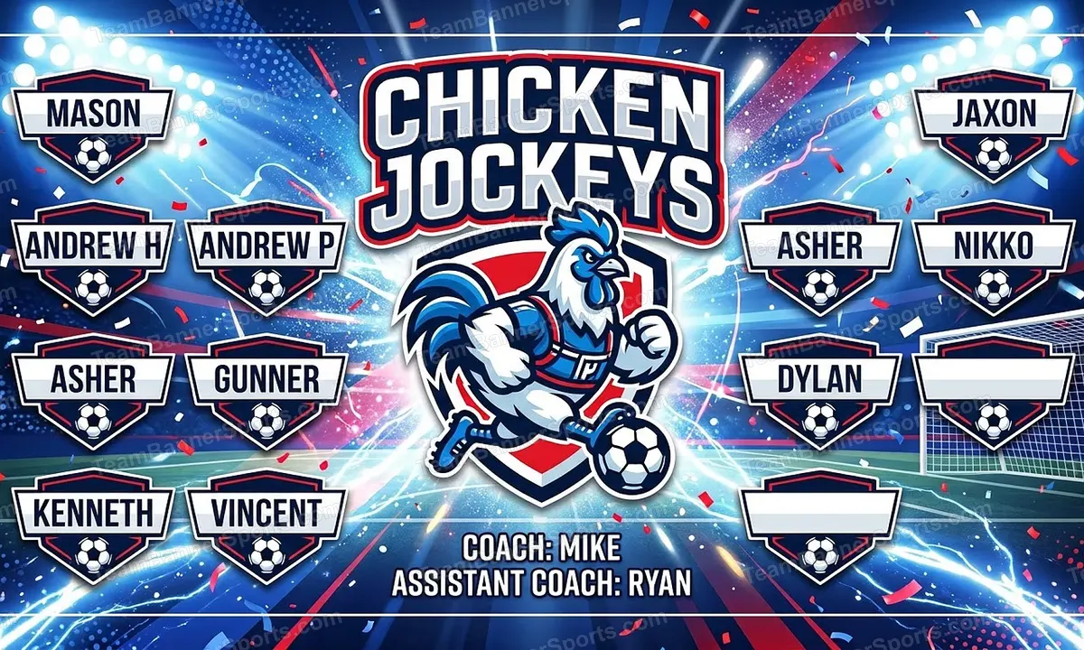Chicken Jockeys soccer team banner created with AI