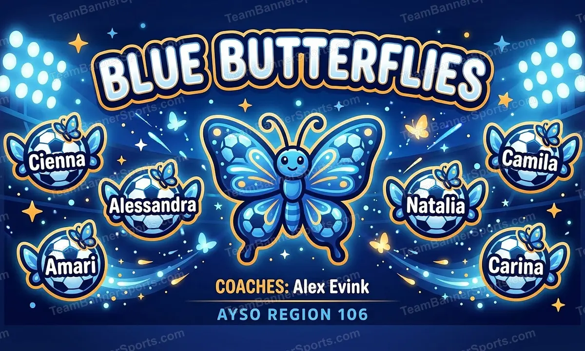 Blue Butterflies soccer team banner created with AI