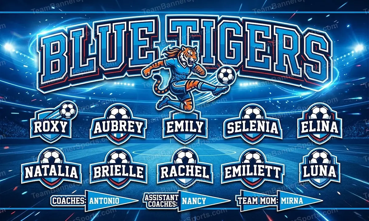 Blue Tigers soccer team banner created with AI