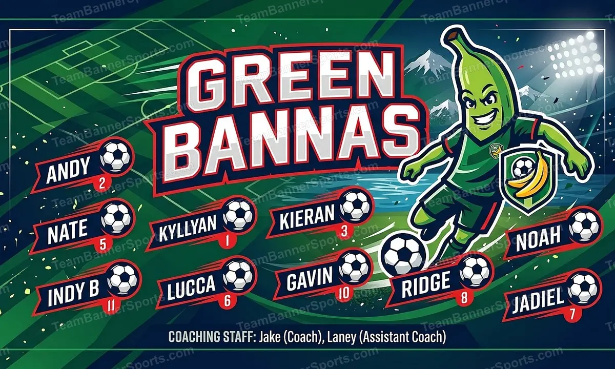 Green Bannas soccer team banner created with AI