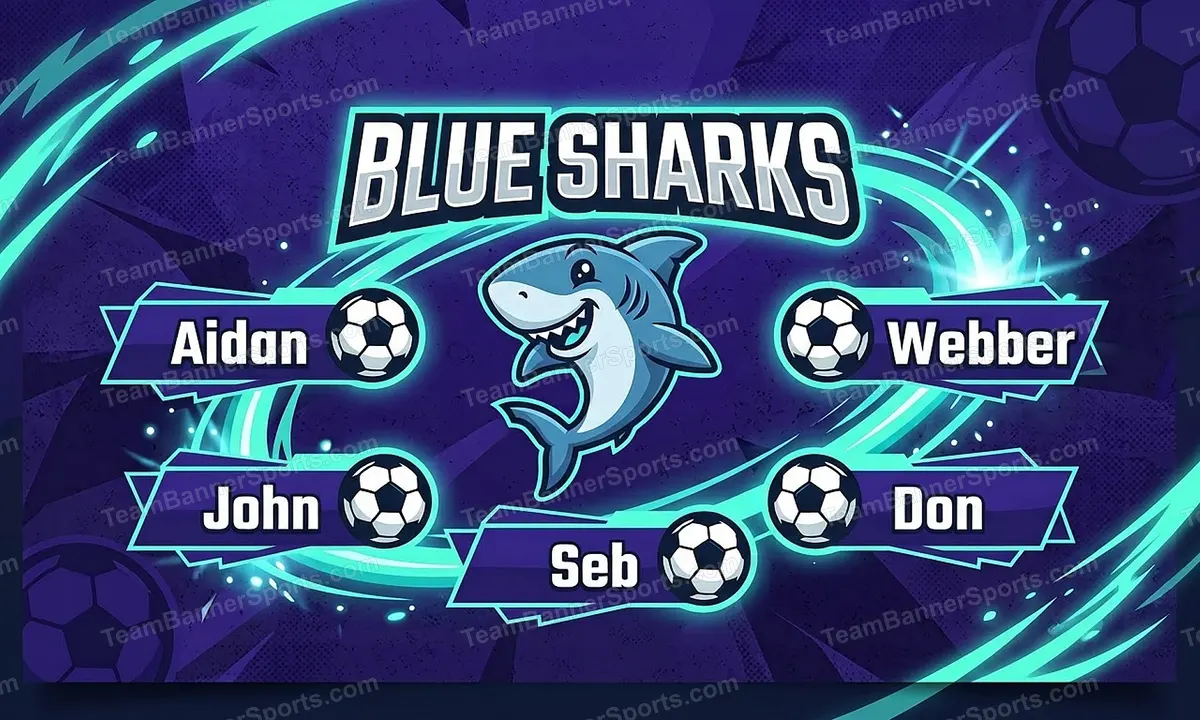 Blue Sharks soccer team banner created with AI
