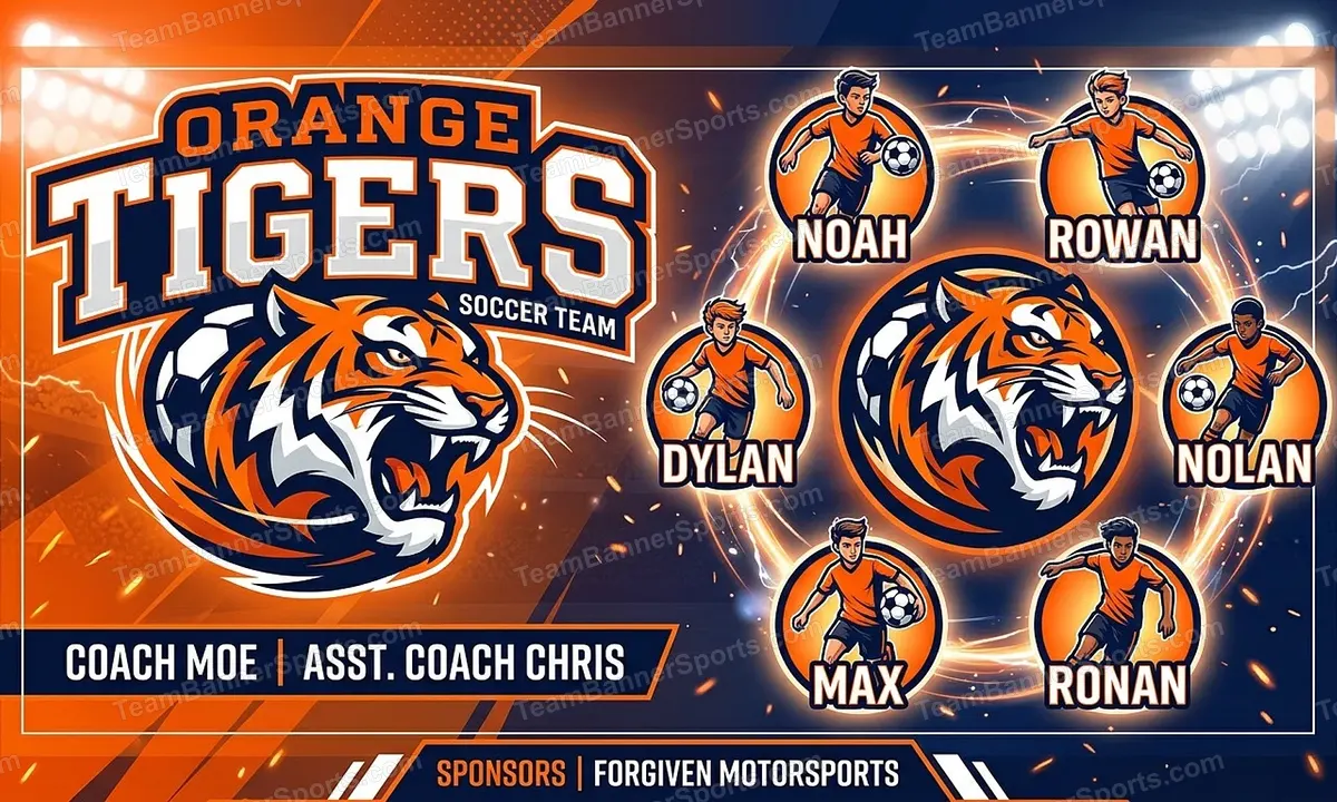Orange Tigers soccer team banner created with AI