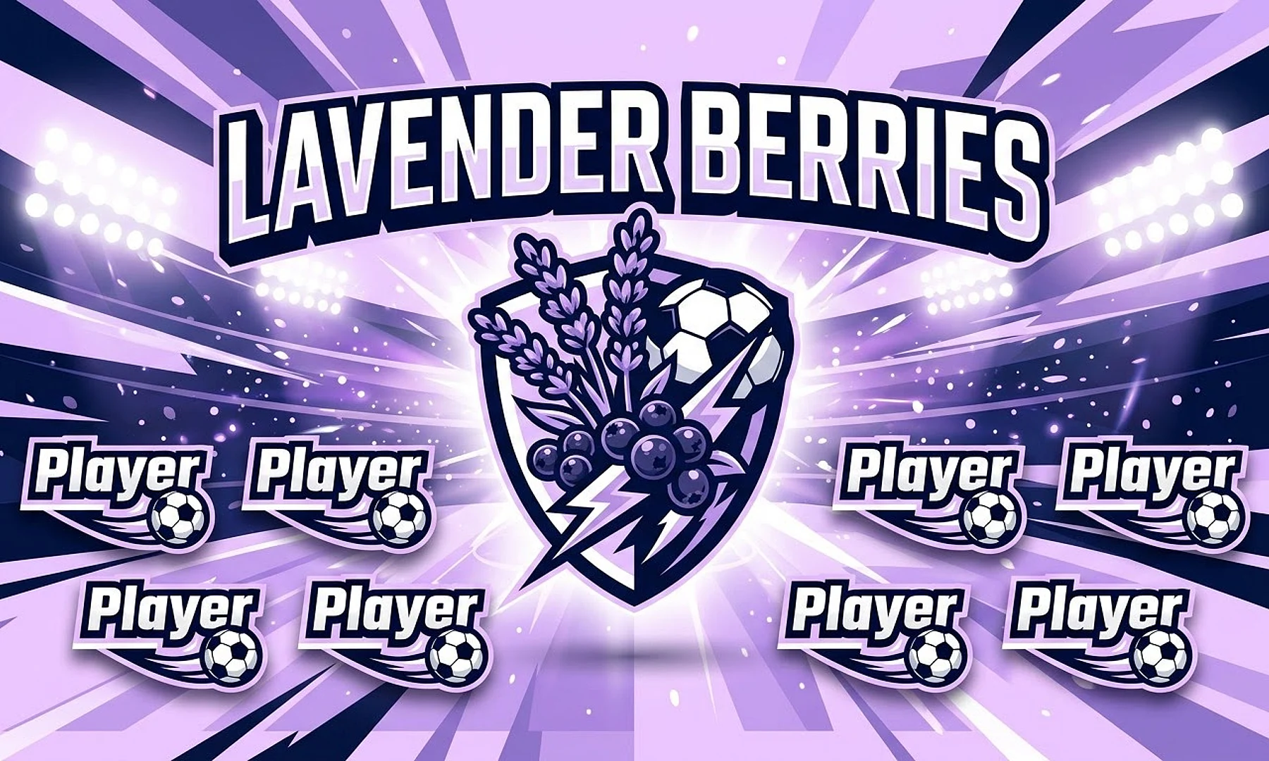 Lavender Berries soccer team banner created with AI