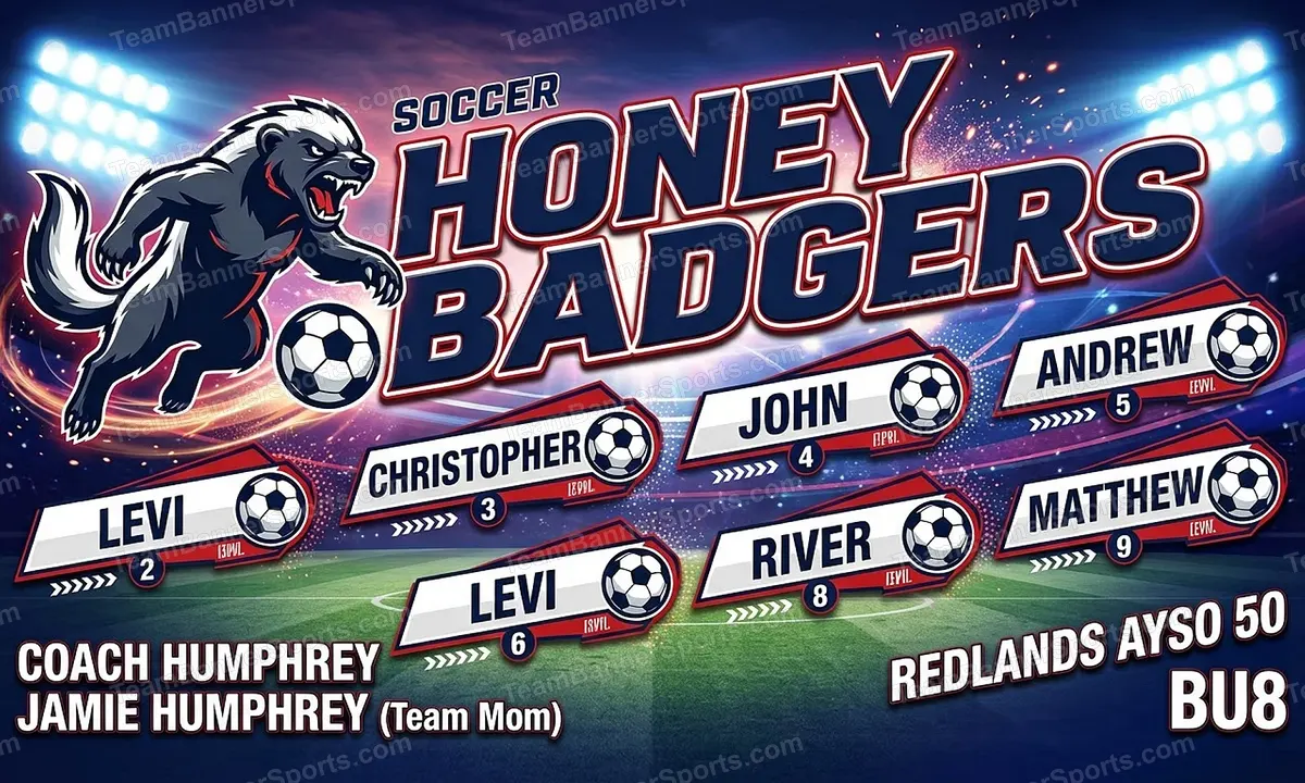 Honey Badgers soccer team banner created with AI