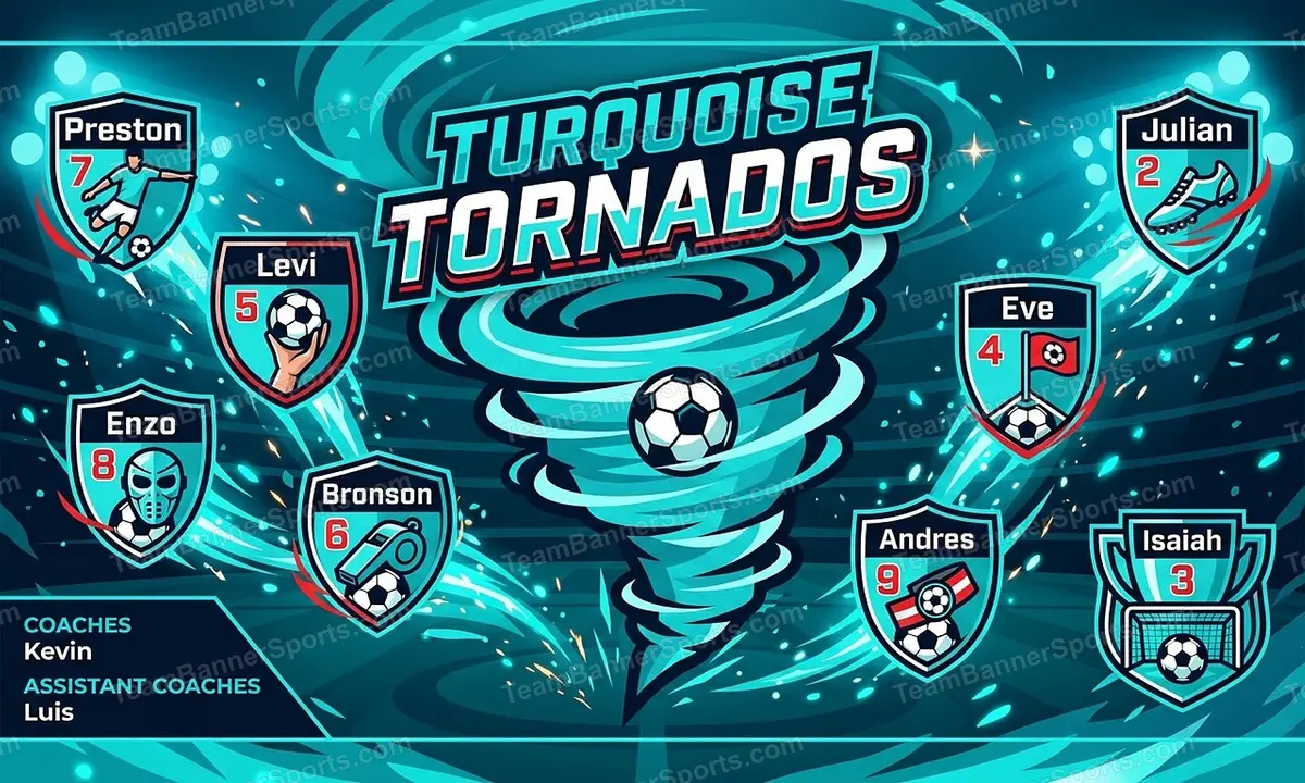 Turquoise Tornados soccer team banner created with AI