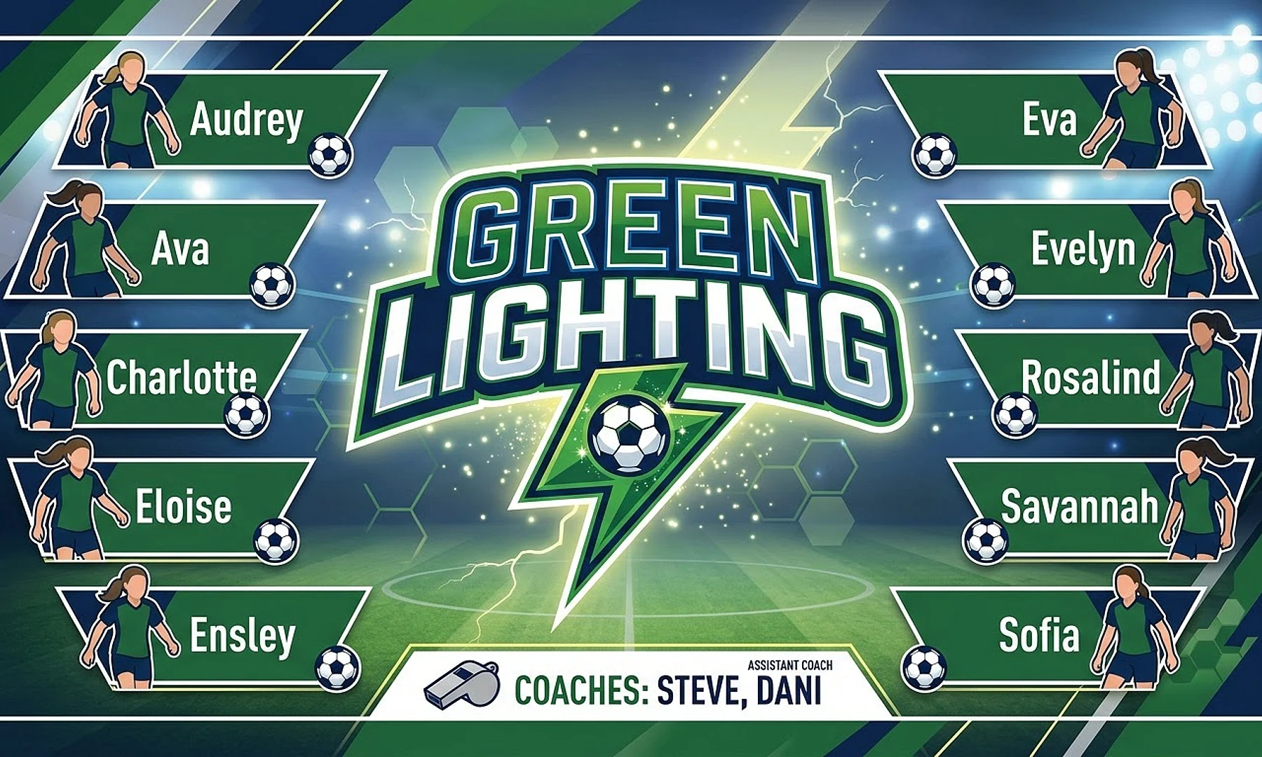 Green Lighting soccer team banner created with AI