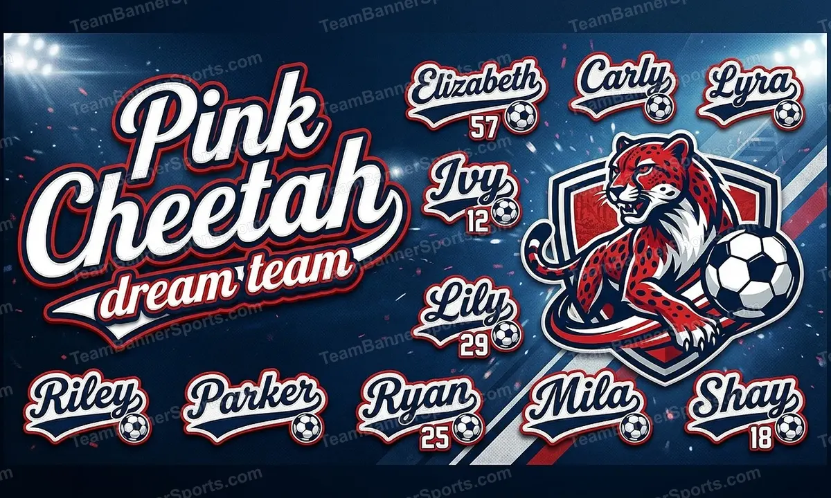 Pink Cheetah dream team soccer team banner created with AI