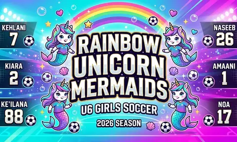Rainbow Unicorn Mermaids Soccer AI image template