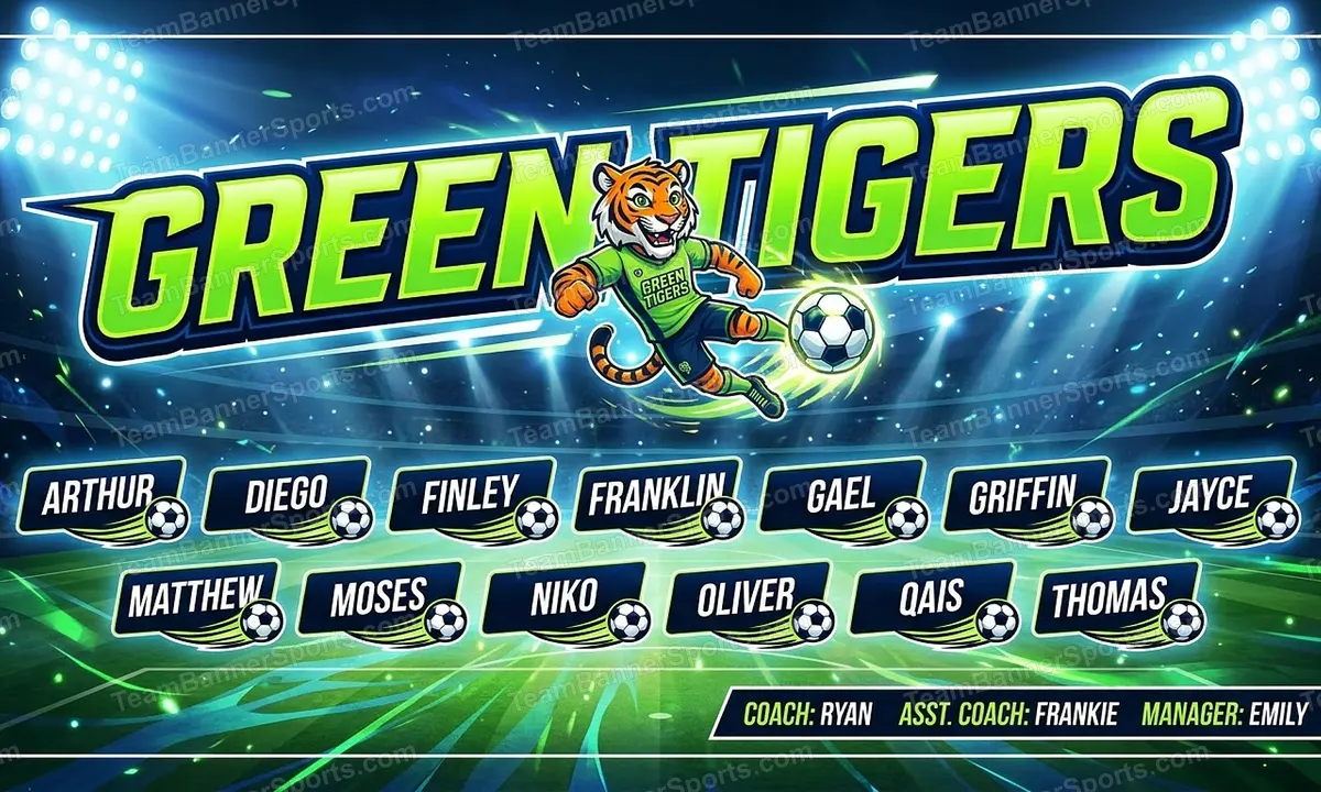 Green Tigers soccer team banner created with AI