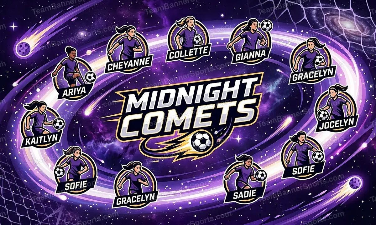 Midnight Comets soccer team banner created with AI