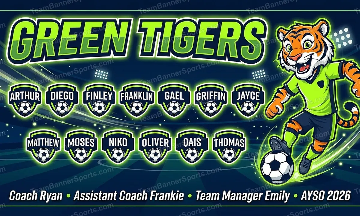 Green Tigers soccer team banner created with AI