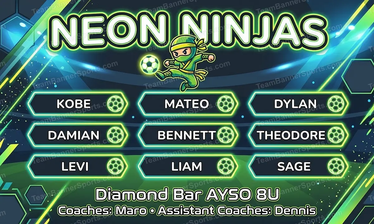 Neon Ninjas soccer team banner created with AI