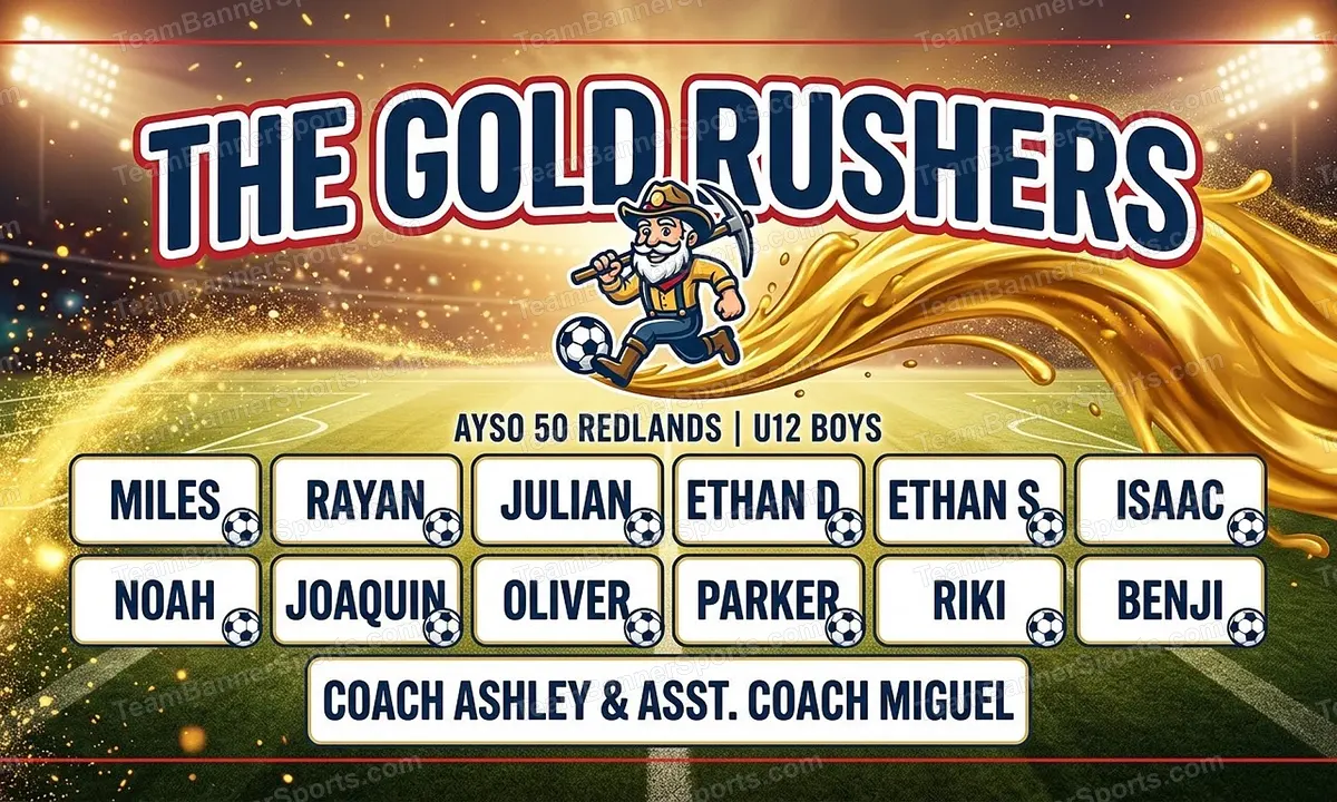 The Gold Rushers soccer team banner created with AI