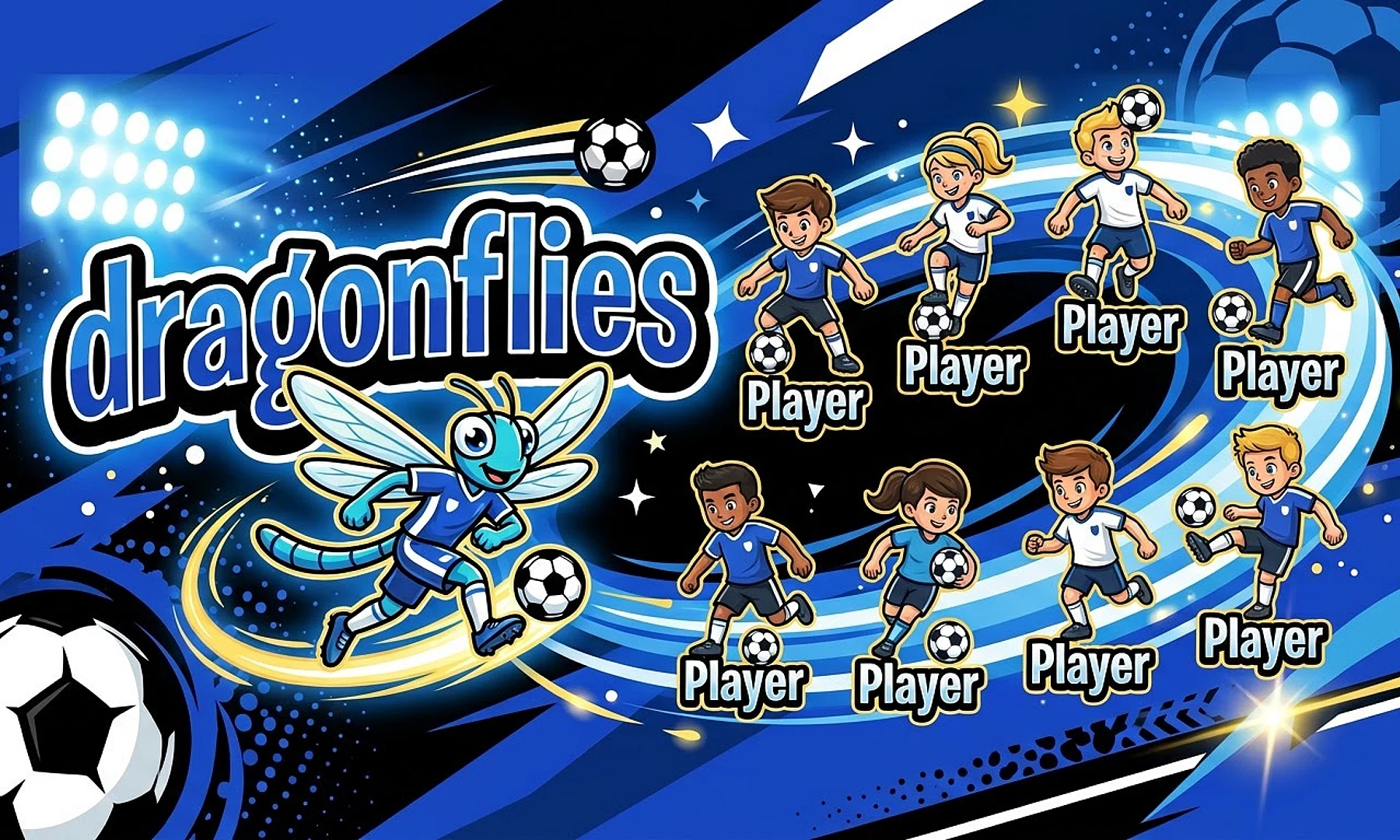 dragonflies soccer team banner created with AI