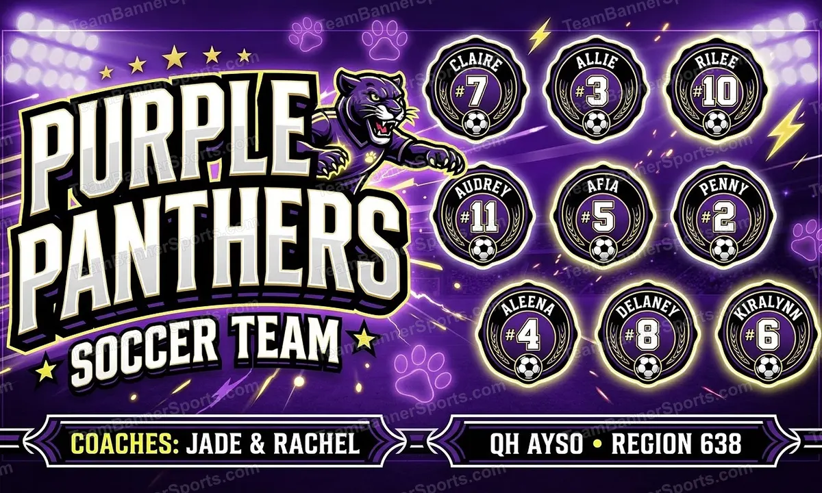 Purple Panthers soccer team banner created with AI
