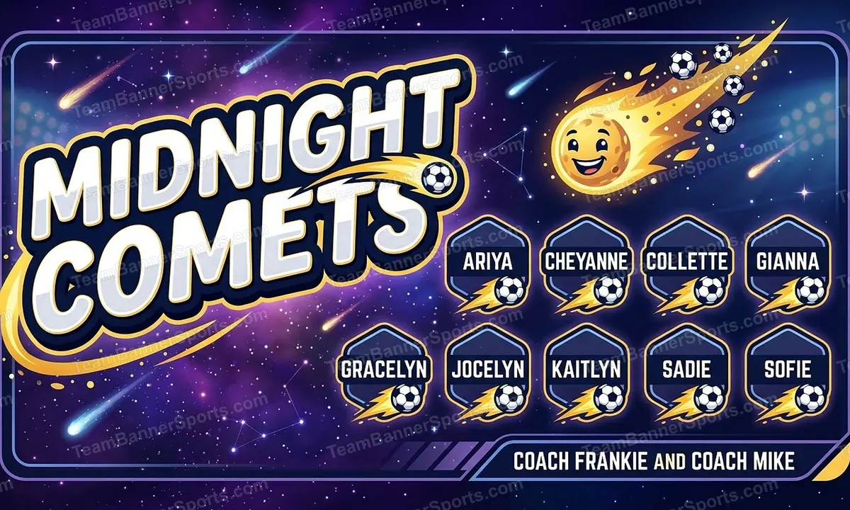 Midnight Comets soccer team banner created with AI
