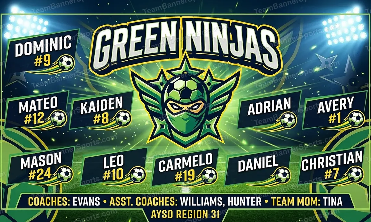 Green Ninjas soccer team banner created with AI