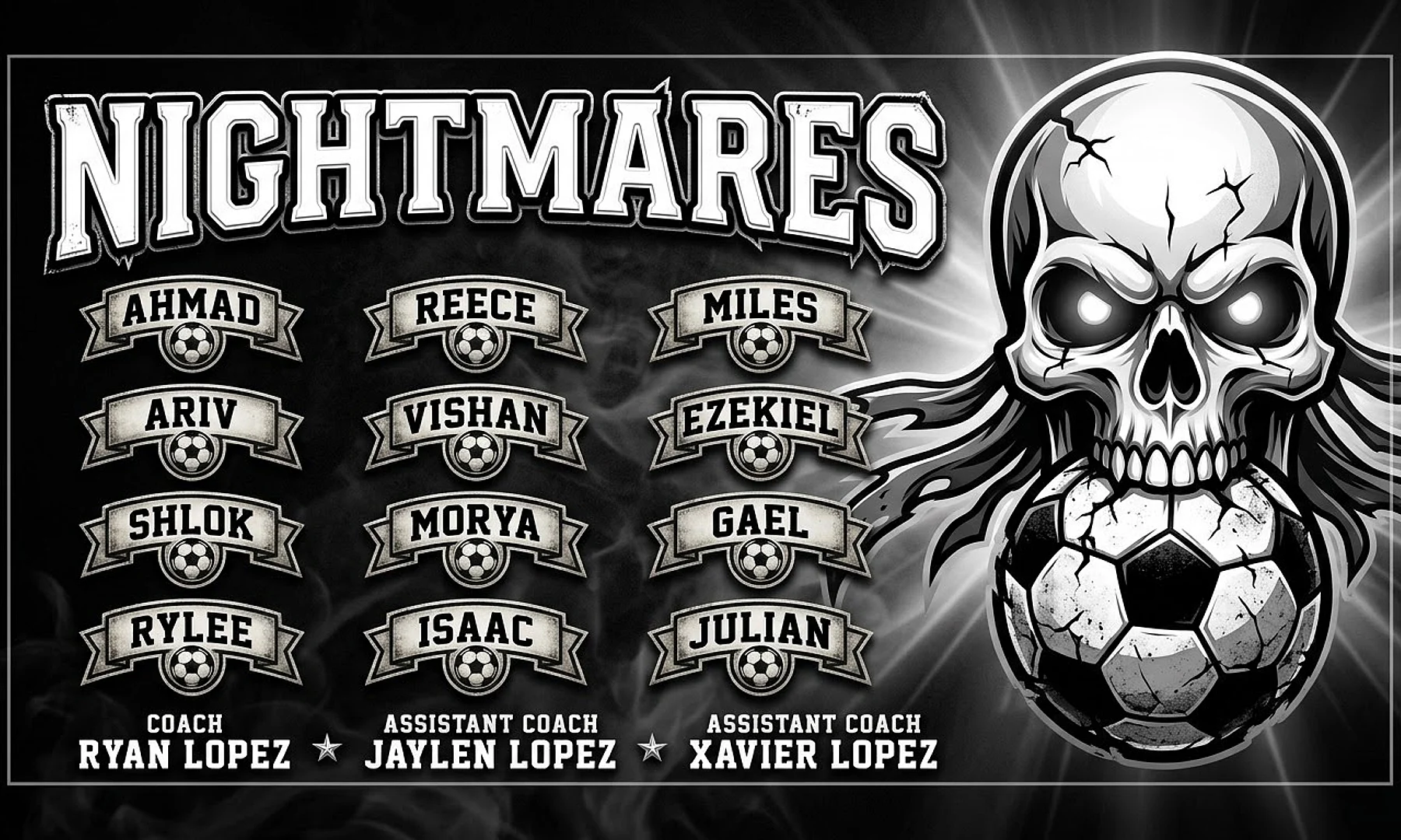 Nightmares soccer team banner created with AI