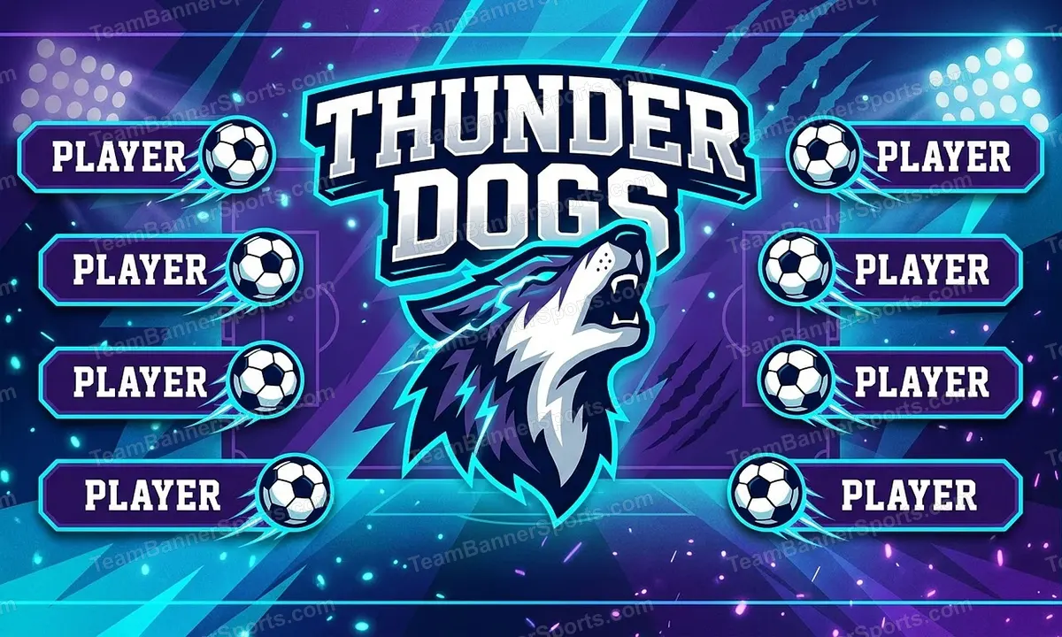 THUNDER DOGS soccer team banner created with AI