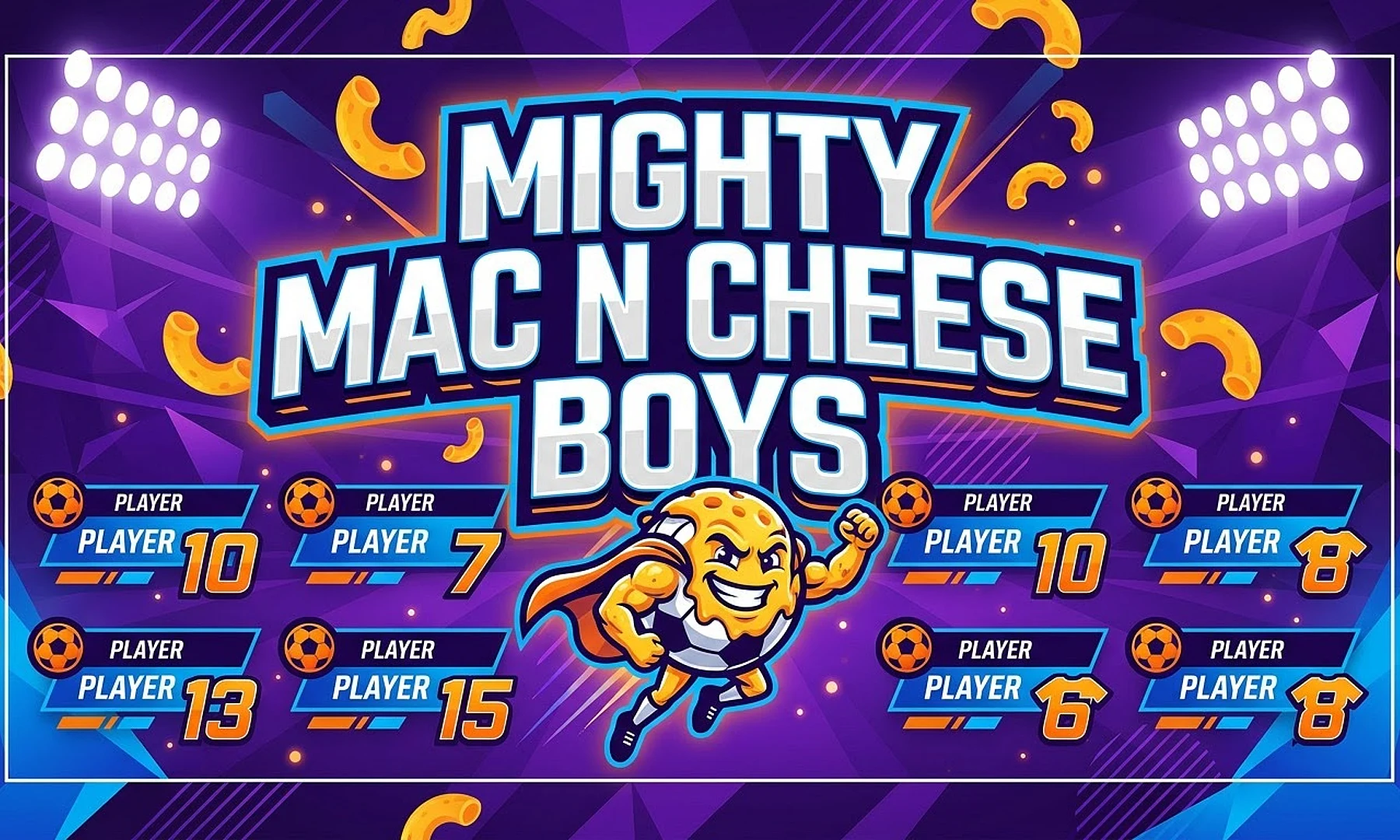 Mighty Mac n Cheese Boys soccer team banner created with AI