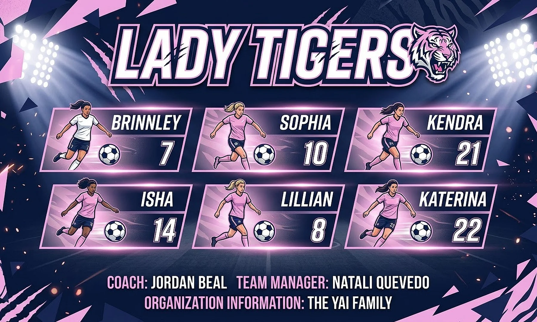 Lady Tigers soccer team banner created with AI