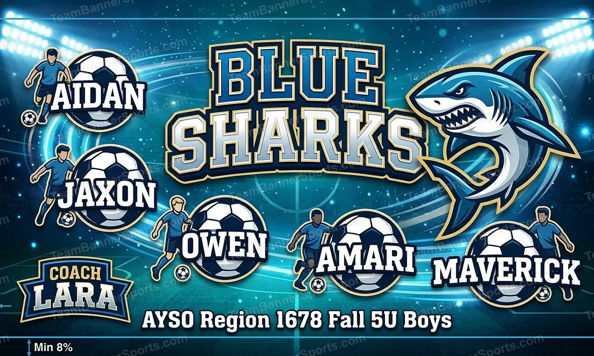 Blue Sharks soccer team banner created with AI
