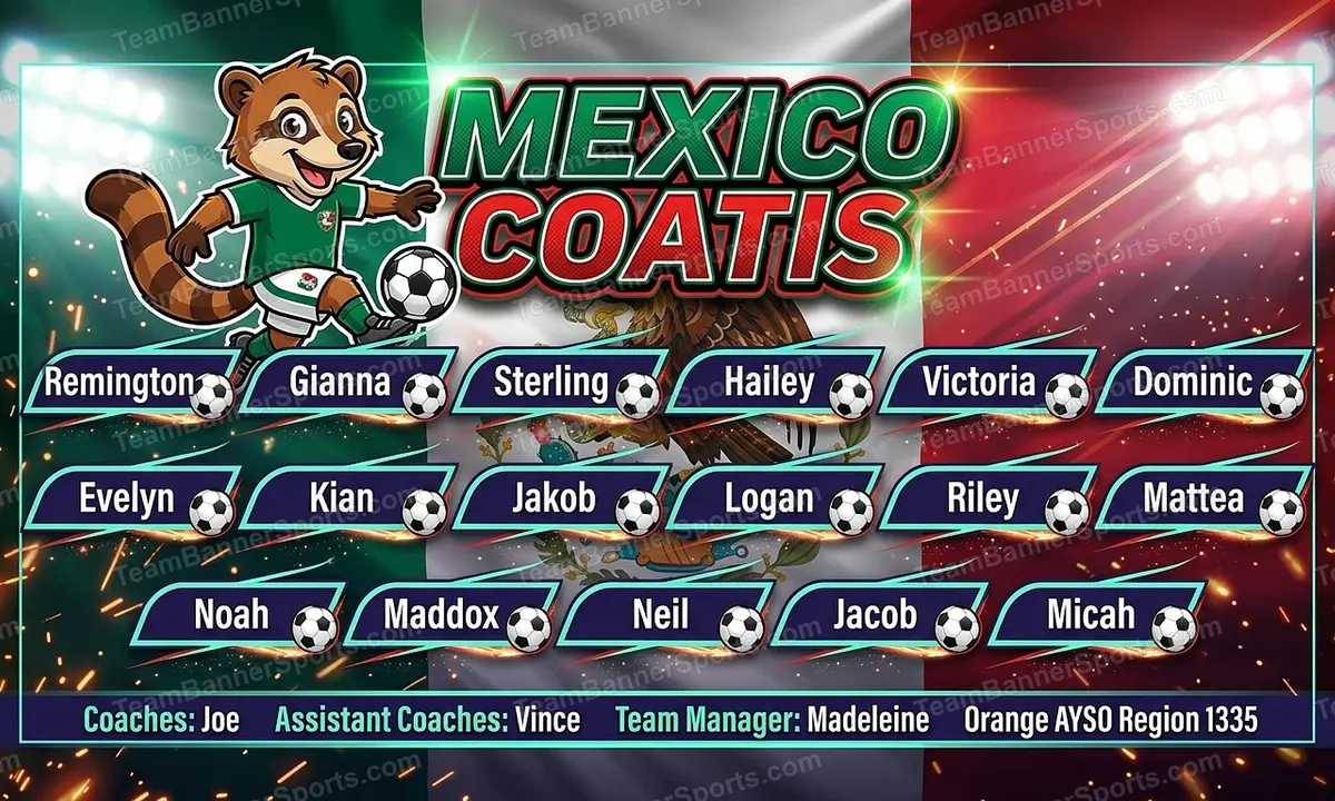 Mexico Coatis soccer team banner created with AI