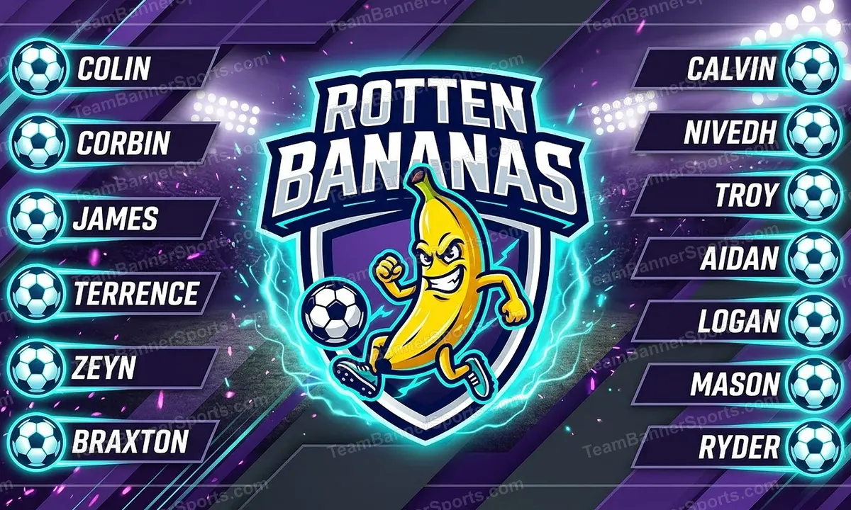 Rotten Bananas soccer team banner created with AI