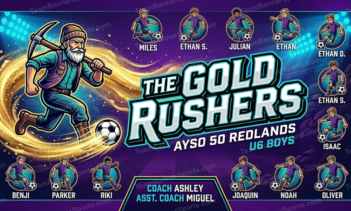 The Gold Rushers soccer team banner created with AI
