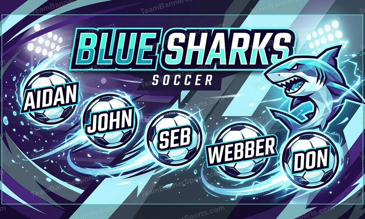 Blue Sharks soccer team banner created with AI