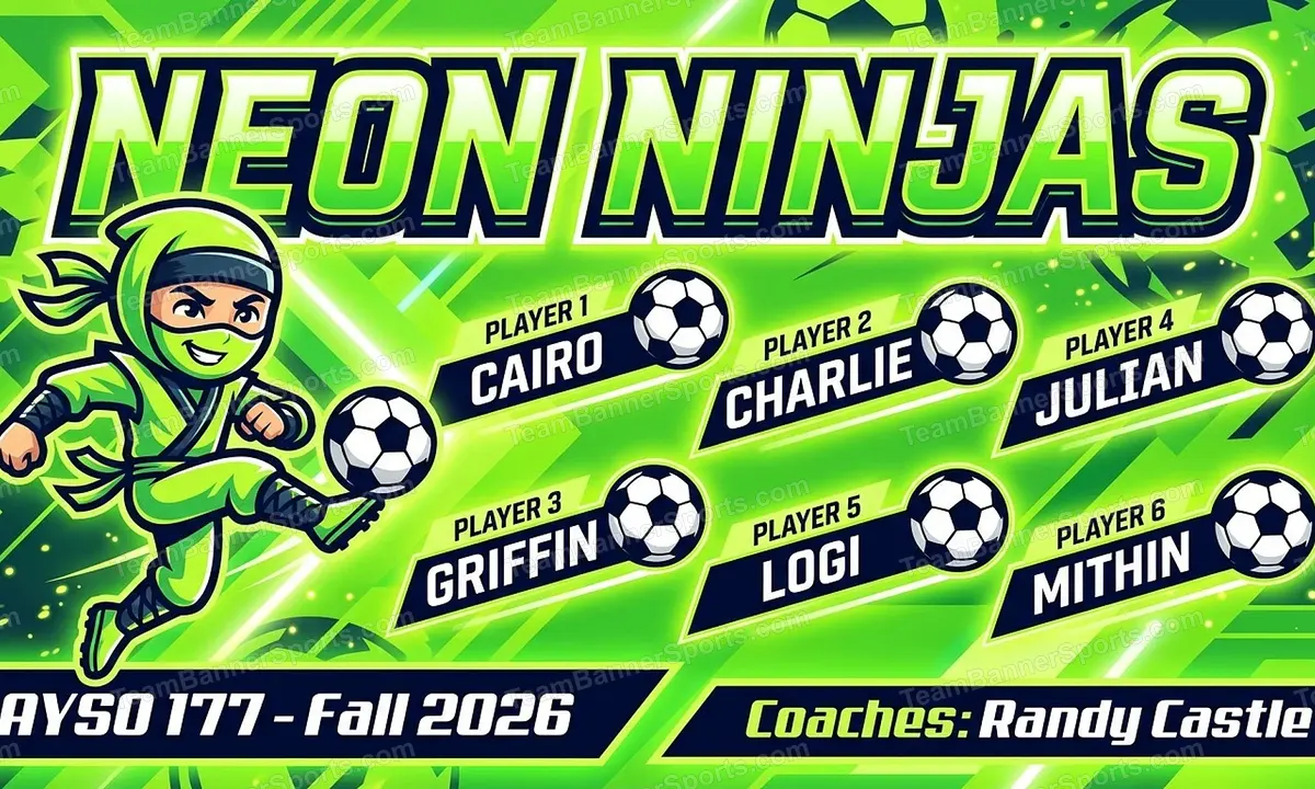 Neon Ninjas soccer team banner created with AI