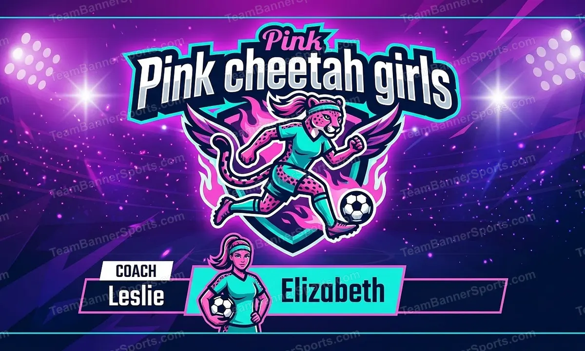 Pink cheetah girls soccer team banner created with AI