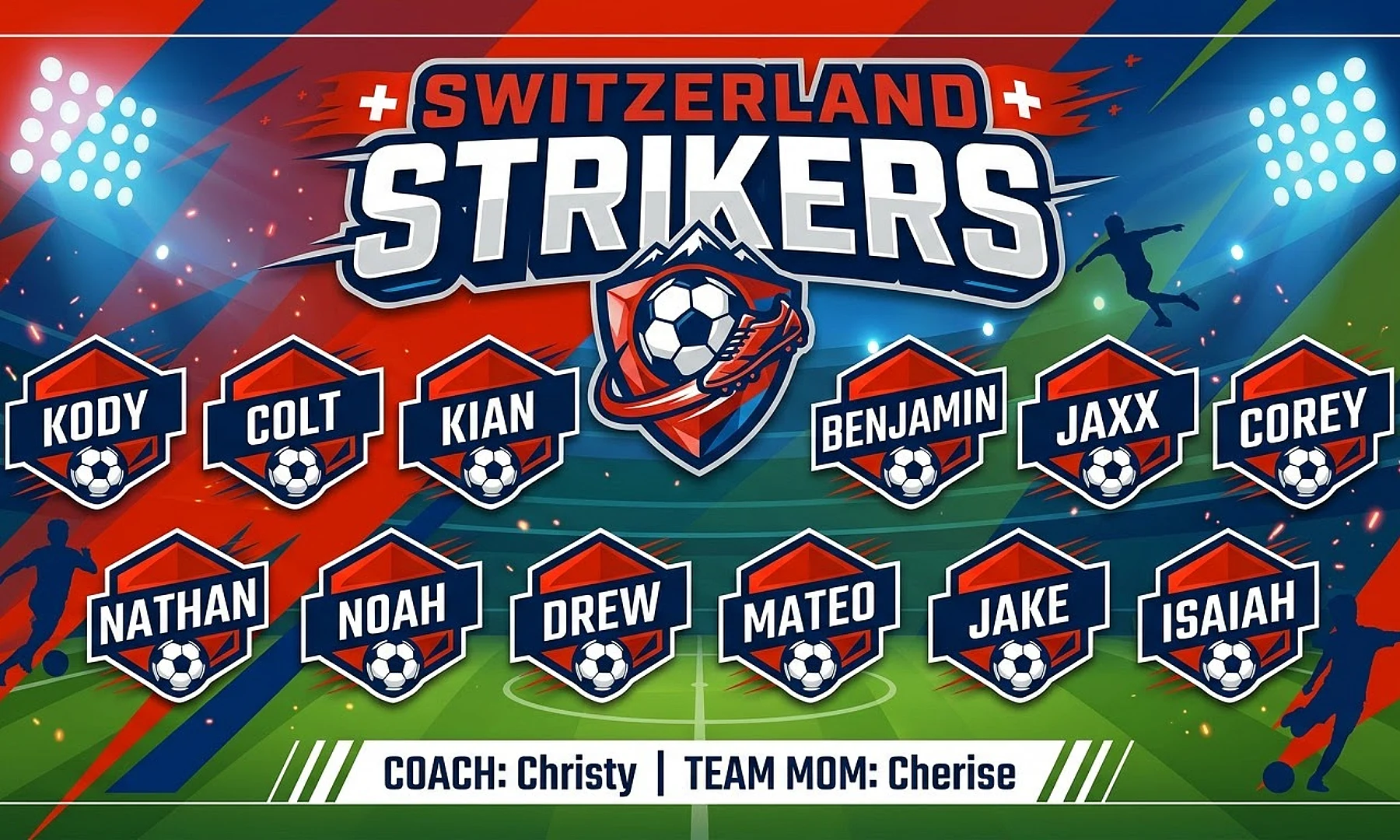 Switzerland Strikers soccer team banner created with AI