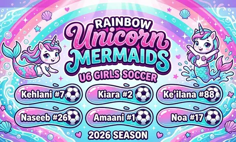 Rainbow Unicorn Mermaids Soccer AI image template