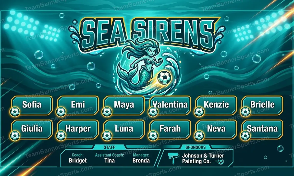 Sea Sirens soccer team banner created with AI