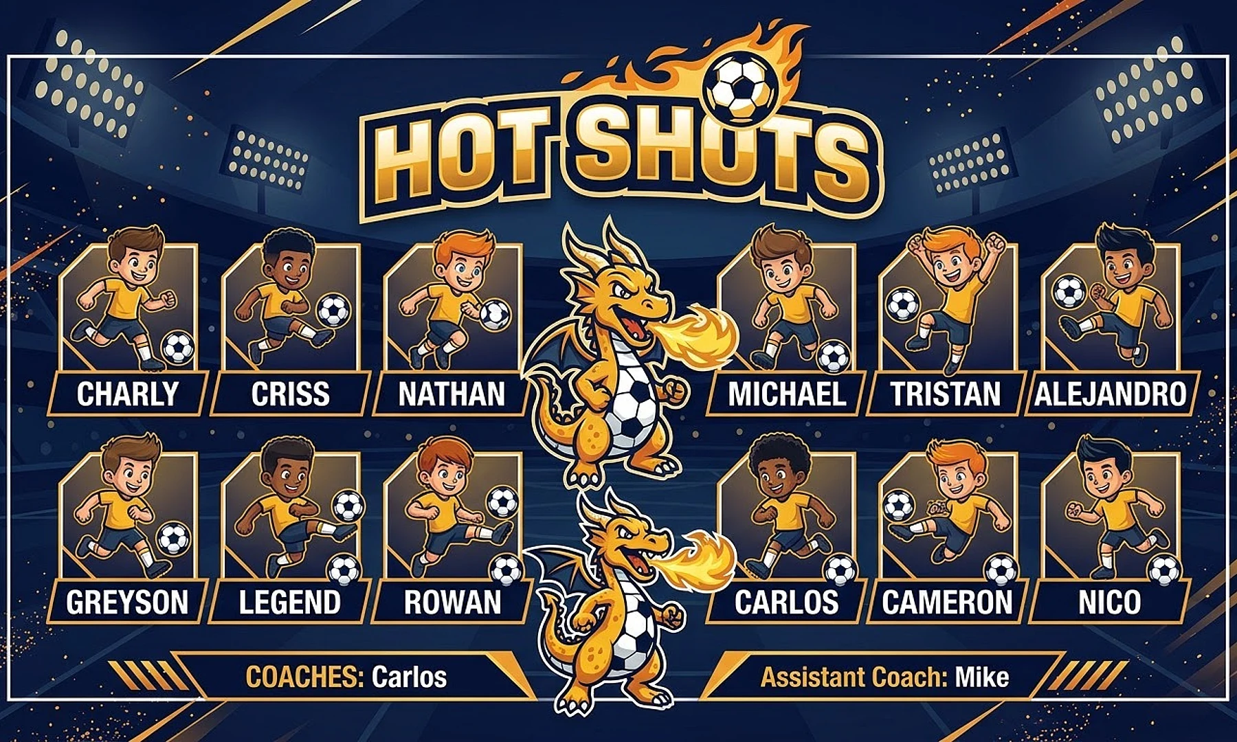Hot Shots soccer team banner created with AI