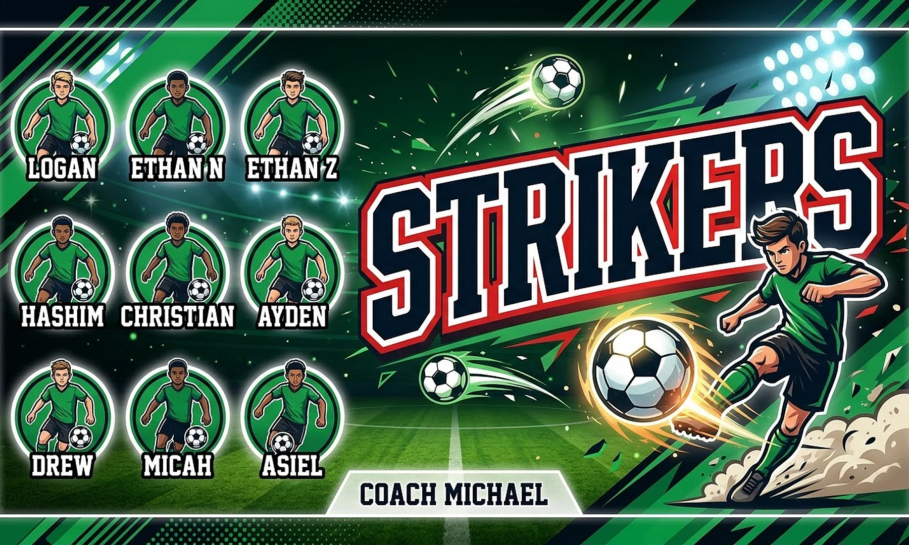 Strikers soccer team banner created with AI