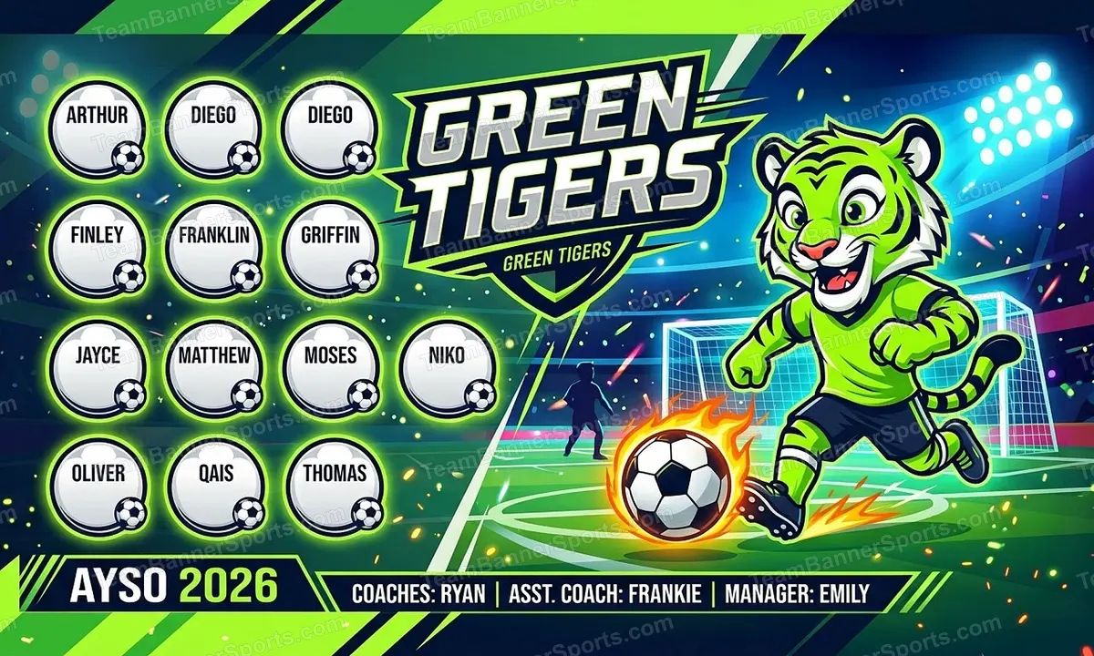 Green Tigers soccer team banner created with AI