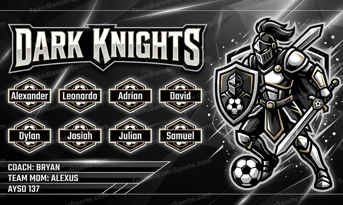 Dark knights soccer team banner created with AI