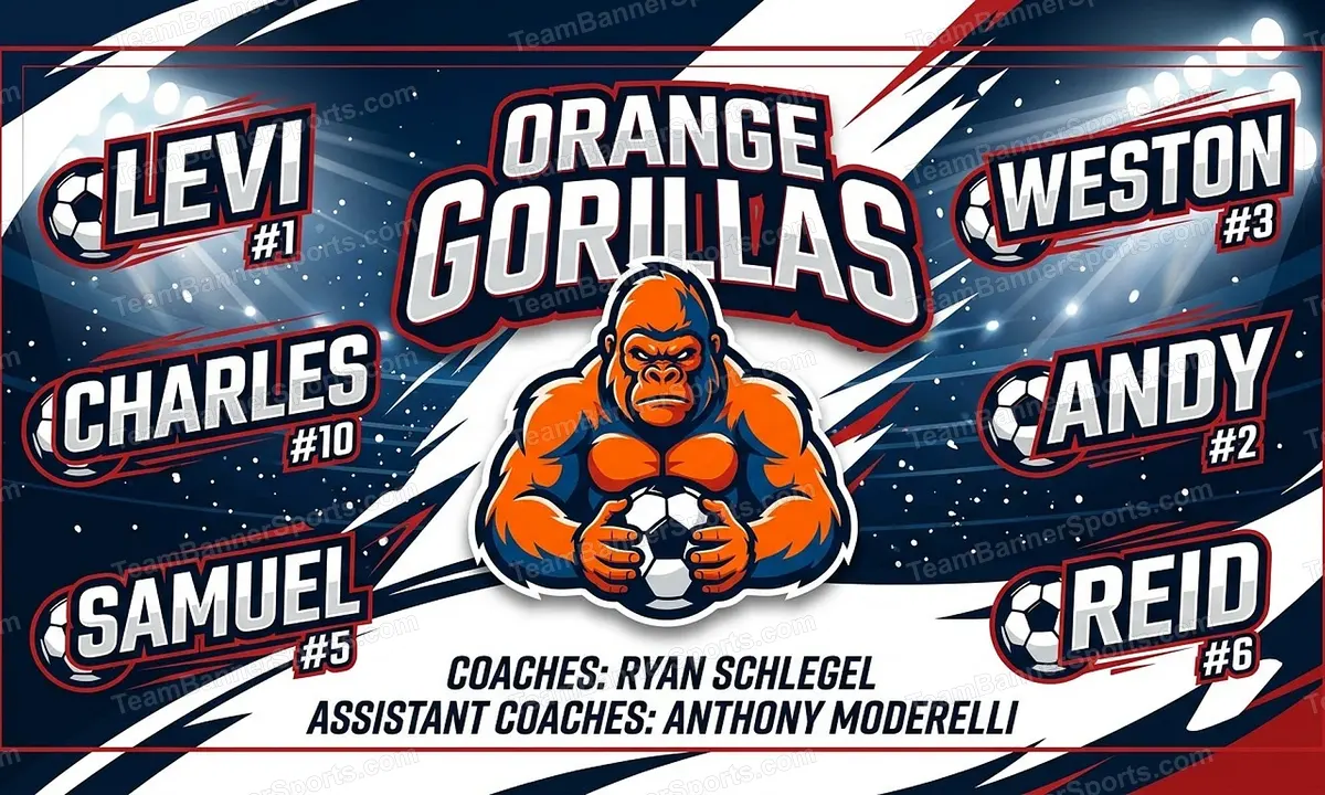 Orange Gorillas soccer team banner created with AI