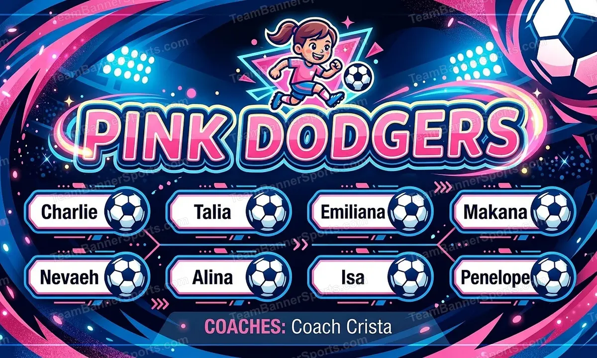 Pink Dodgers soccer team banner created with AI