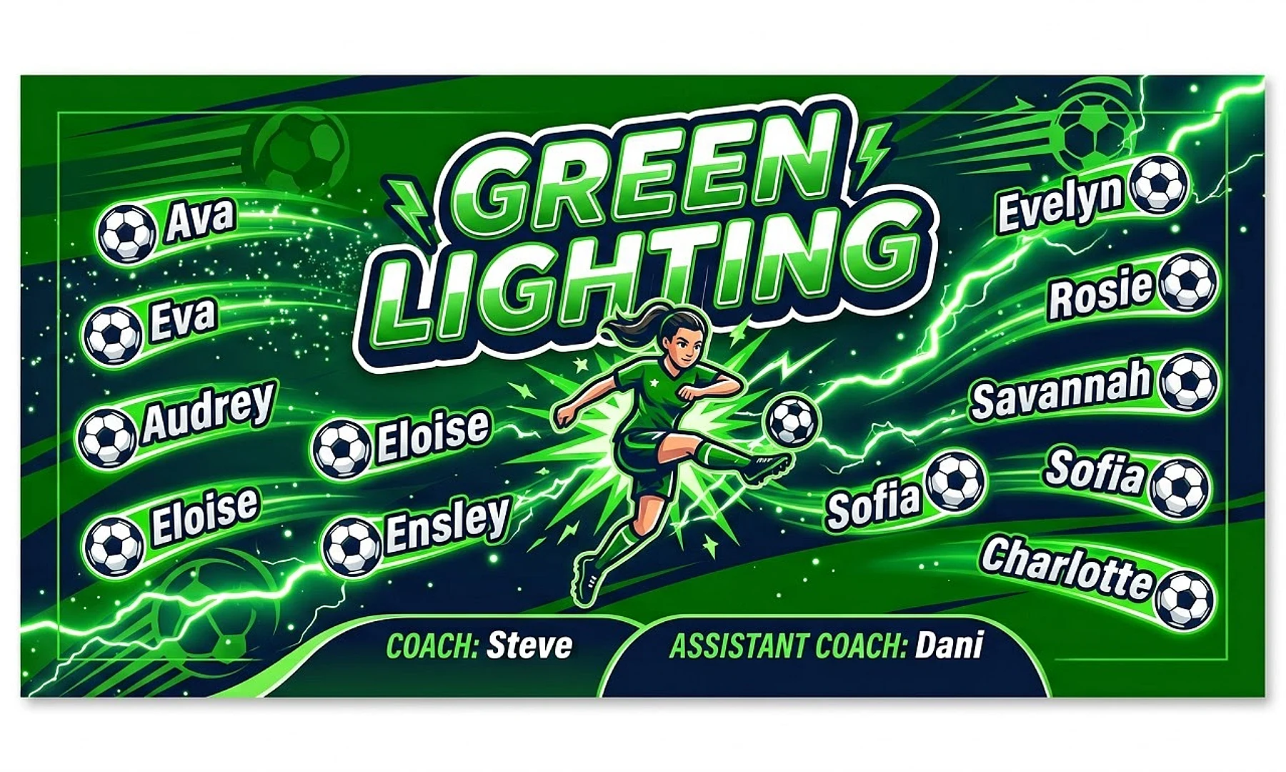 Green Lighting soccer team banner created with AI
