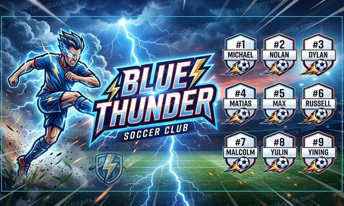Blue Thunder soccer team banner created with AI