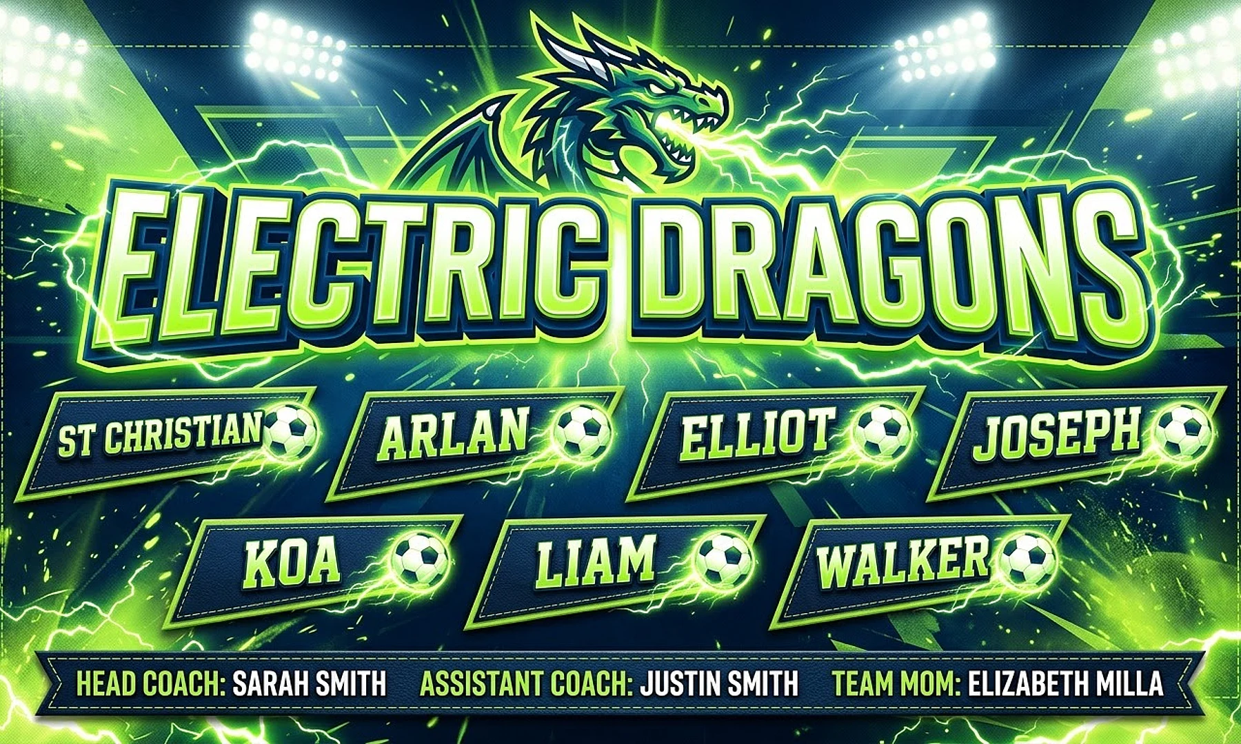 electric dragons soccer team banner created with AI