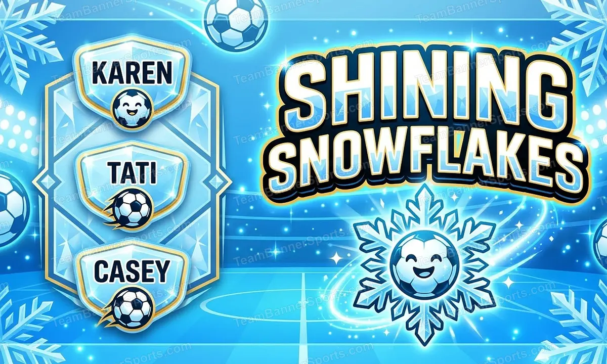 Shining snowflakes soccer team banner created with AI