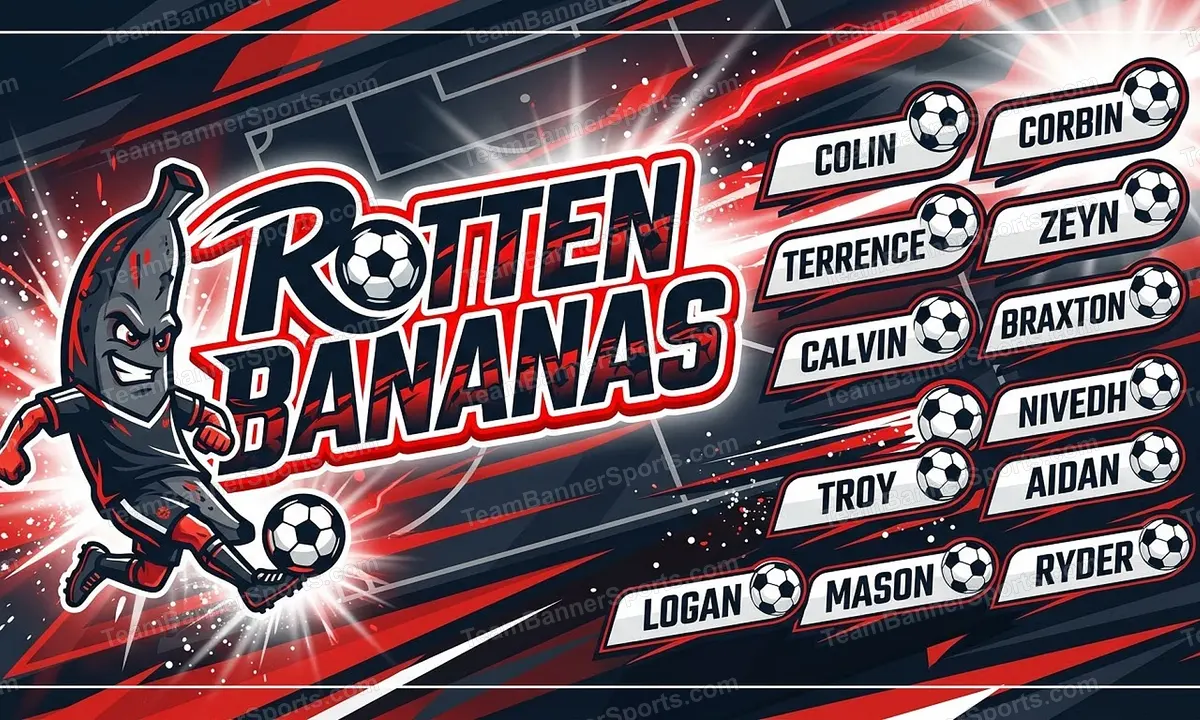 Rotten Bananas soccer team banner created with AI