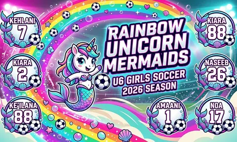 Rainbow Unicorn Mermaids Soccer AI image template