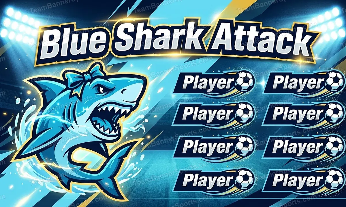 Blue Shark Attack soccer team banner created with AI